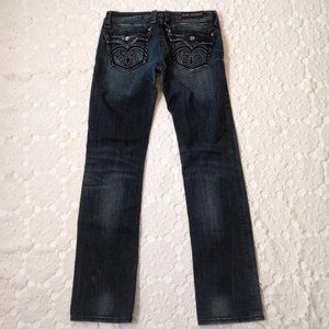 Rock Revival Jeans Sasha Straight Leg Dark Wash Blue Denim Thich Stitch 30 Women